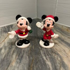 Vintage Disney Mickey & Minnie Mouse Santa 3" Toy PVC Figures Figurines